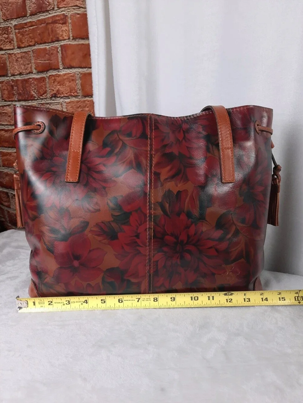 Patricia Nash Peruvian Painting Whitney Leather Tote Drawstring Bag